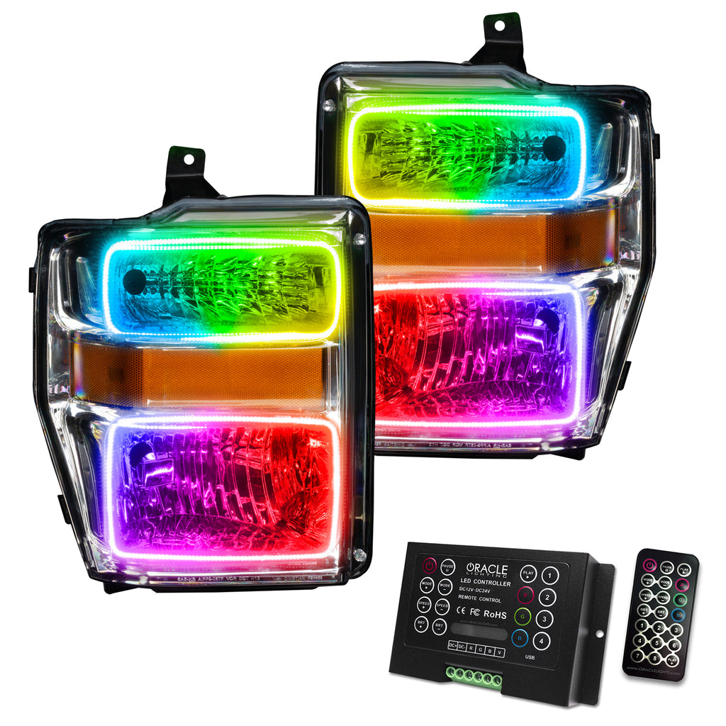 Oracle-08-10-Ford-F250-Pre-Assembled-Halo-Headlights---Chrome-Housing---Colorshift-W-2.0-Controller