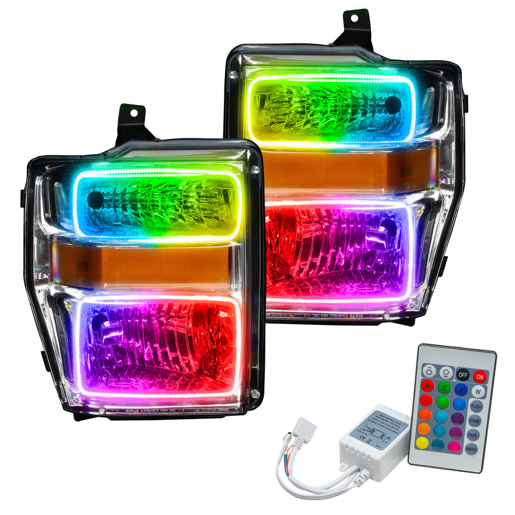 Oracle-08-10-Ford-F250-Pre-Assembled-Halo-Headlights-Chrome-Housing--Colorshift-WSimple-Controller
