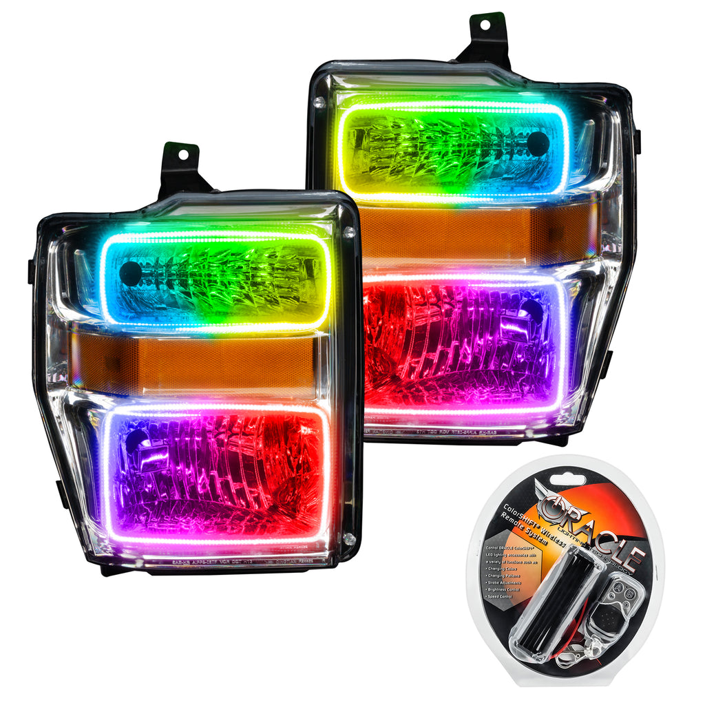 Oracle-08-10-Ford-F250350-Pre-Assembled-Halo-Headlights---Chrome-Housing---Colorshift