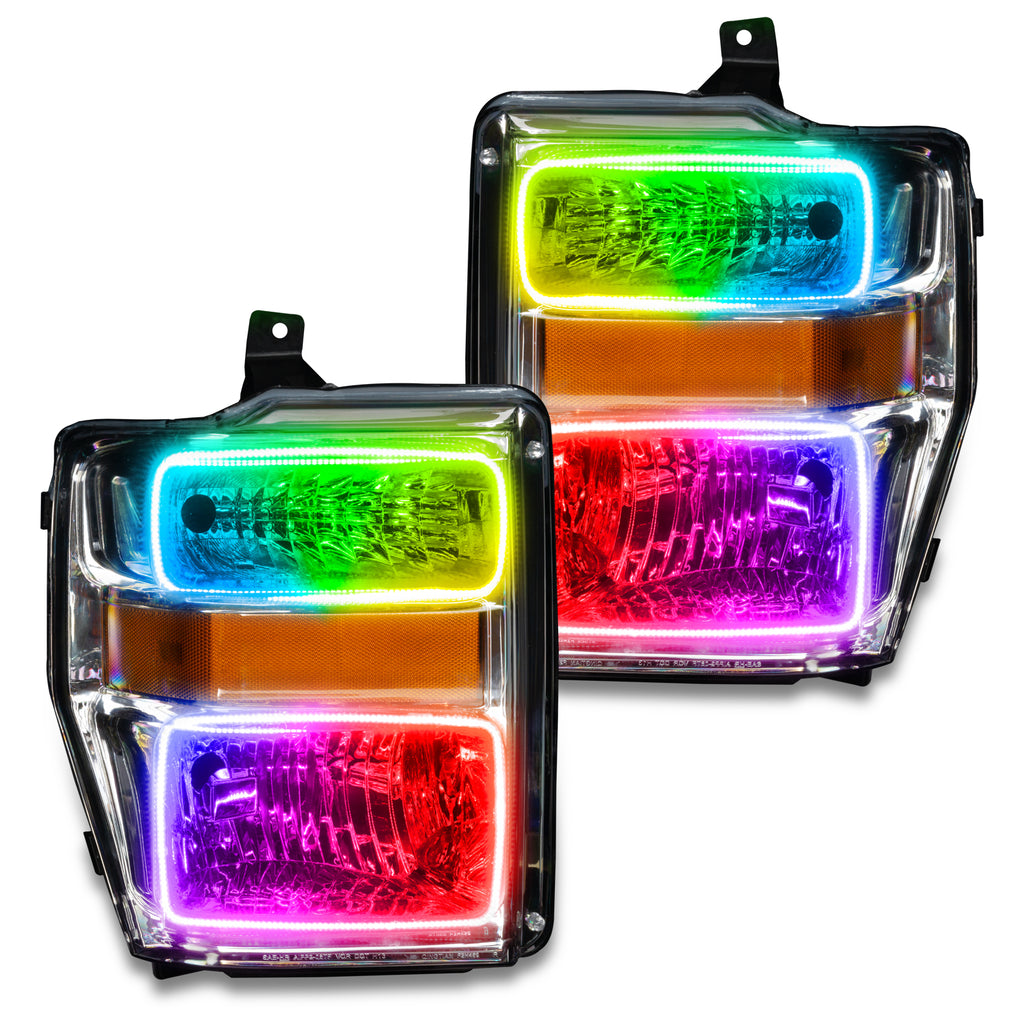 Oracle-08-10-Ford-F250350-Pre-Assembled-Halo-Headlights--Chrome-Housing---Colorshift-WO-Controller