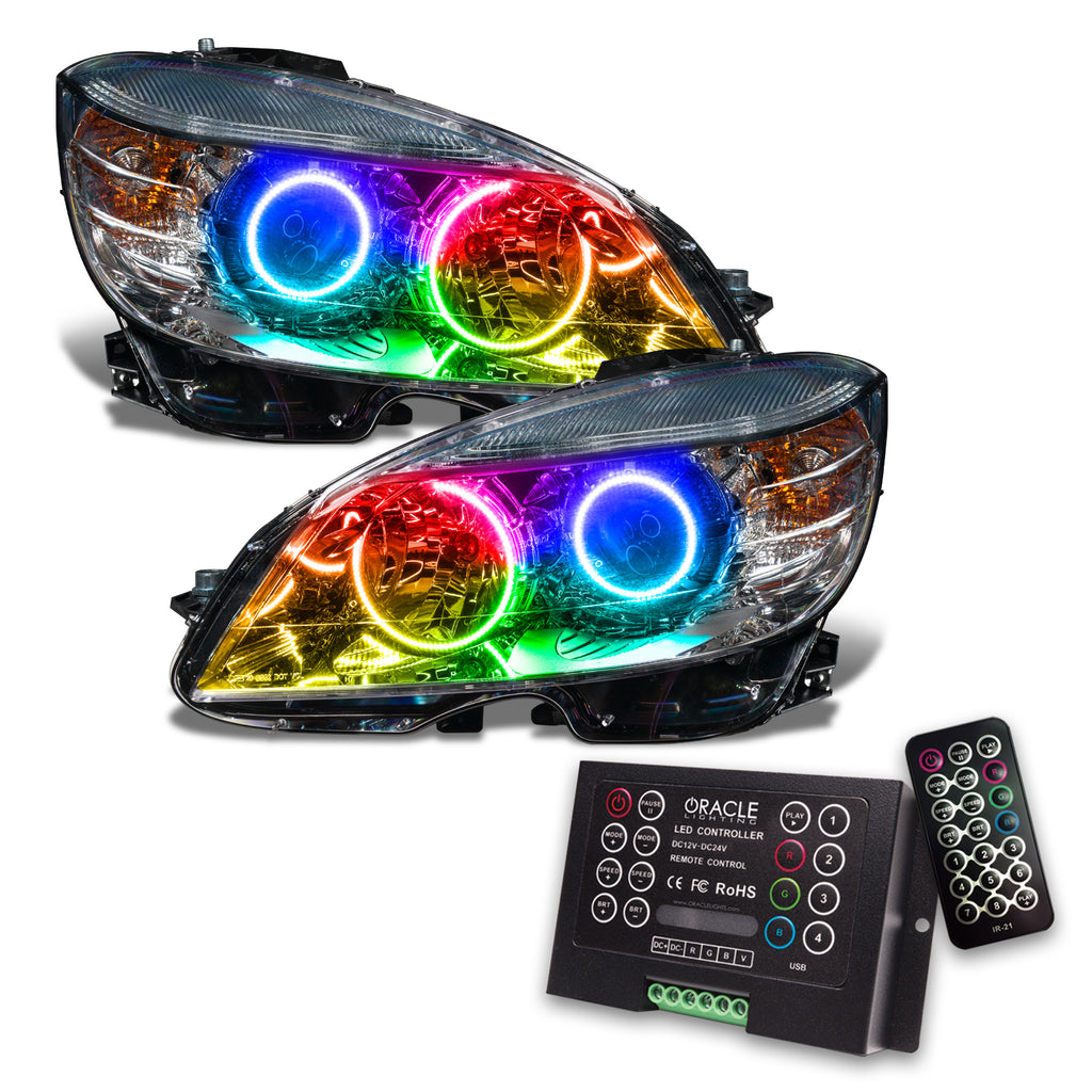 Oracle-08-11-Mercedes-Benz-C-Class-Pre-Assem.-Headlights-Chrome-Housing--Colorshift-W2.0-Controller