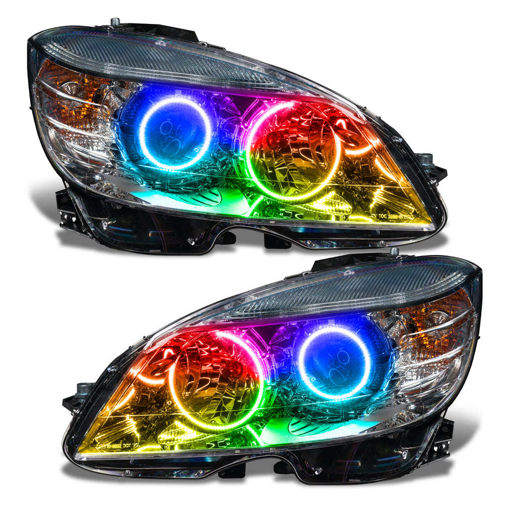Oracle-08-11-Mercedes-Benz-C-Class-Pre-Assembled-Headlights-Chrome-Housing-Colorshift-WO-Controller
