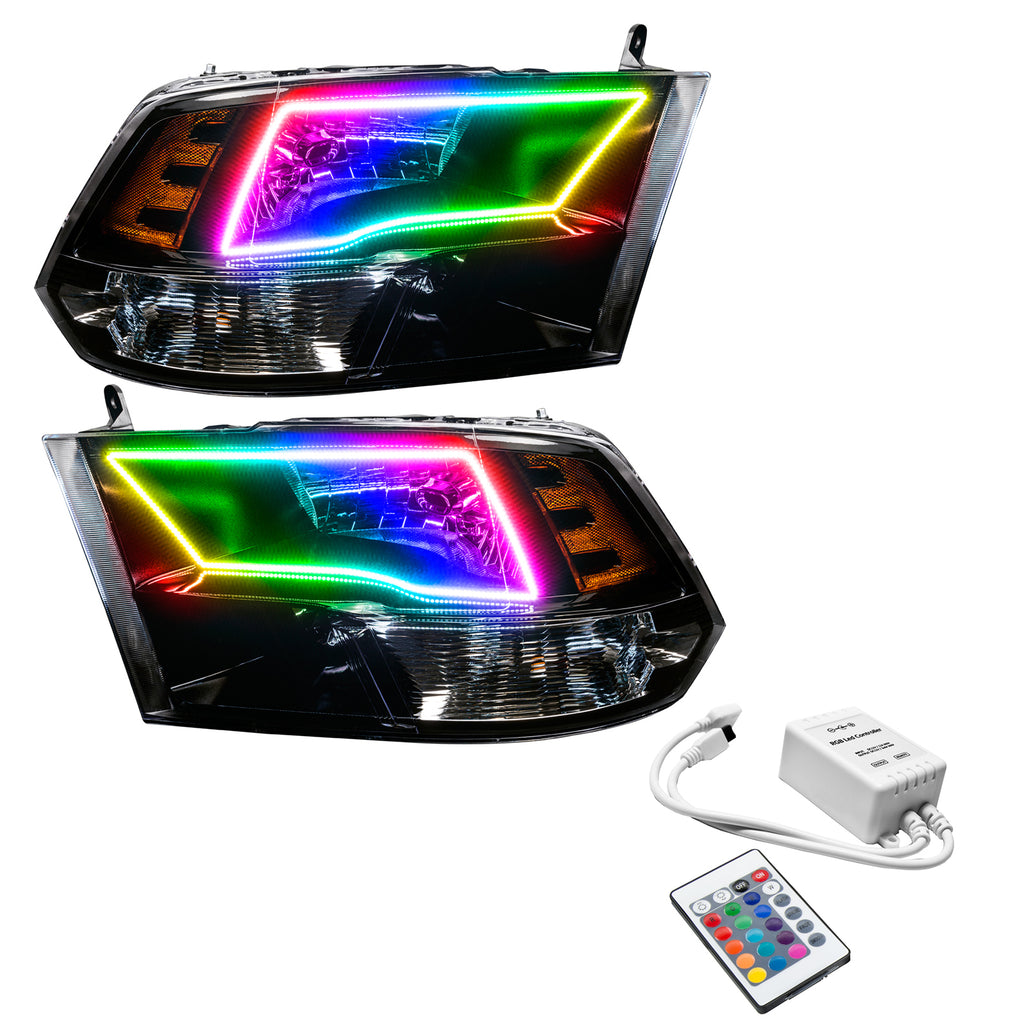 Oracle-09-17-Ram-1500-Quad-Pre-Assembled-Headlights-Black-Housing---Colorshift-W-Simple-Controller