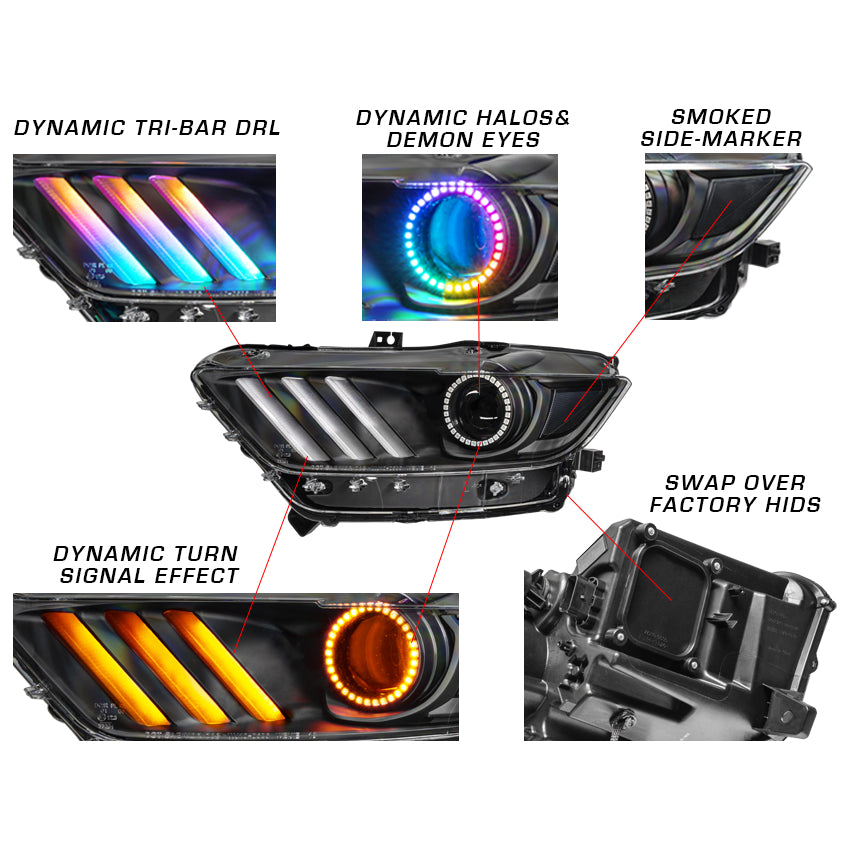 Oracle-15-17-Ford-Mustang-Dynamic-RgbA-Pre-Assembled-Headlights---Black-Edition---Colorshift