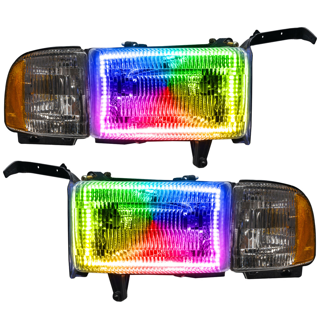 Oracle-94-02-Dodge-Ram-Pre-Assembled-Halo-Headlights---Colorshift-WO-Controller