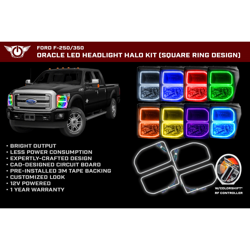 Oracle-Ford-F250350-11-16-Halo-Kit-(Square-Ring-Design)---Colorshift-W-Bc1-Controller