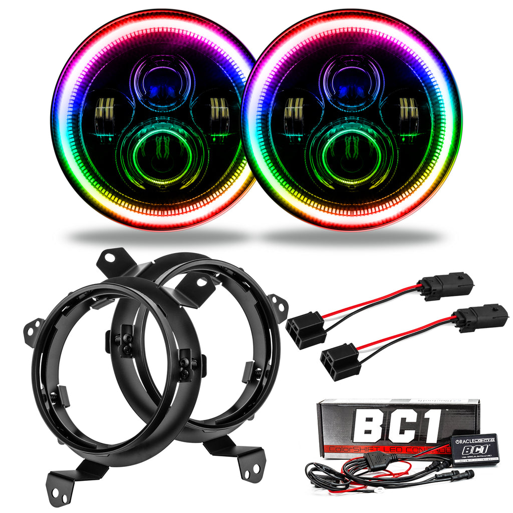 Oracle-Jeep-Wrangler-JlJt-7In.-High-Powered-Led-Headlights-(Pair)---Colorshift-W-Bc1-Controller