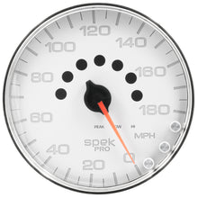 Load image into Gallery viewer, AutoMeter P23011 GAUGE, SPEEDOMETER, 5", 180 MPH, ELEC. PROGRAMMABLE, WHITE/CHROME, SPEK-PRO
