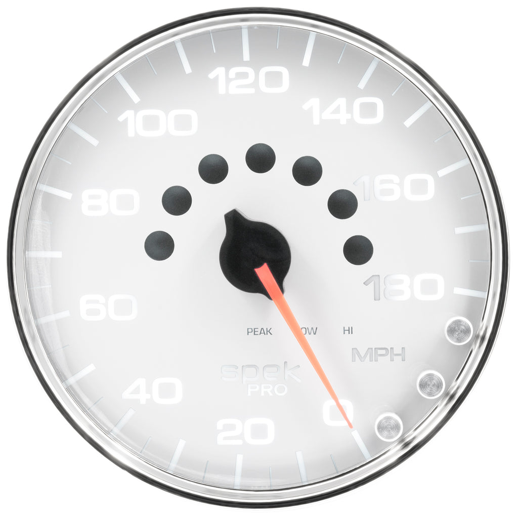 AutoMeter P23011 GAUGE, SPEEDOMETER, 5", 180 MPH, ELEC. PROGRAMMABLE, WHITE/CHROME, SPEK-PRO