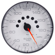 Load image into Gallery viewer, AutoMeter P230128 GAUGE, SPEEDOMETER, 5", 180 MPH, ELEC. PROGRAMMABLE, WHITE/BLACK, SPEK-PRO
