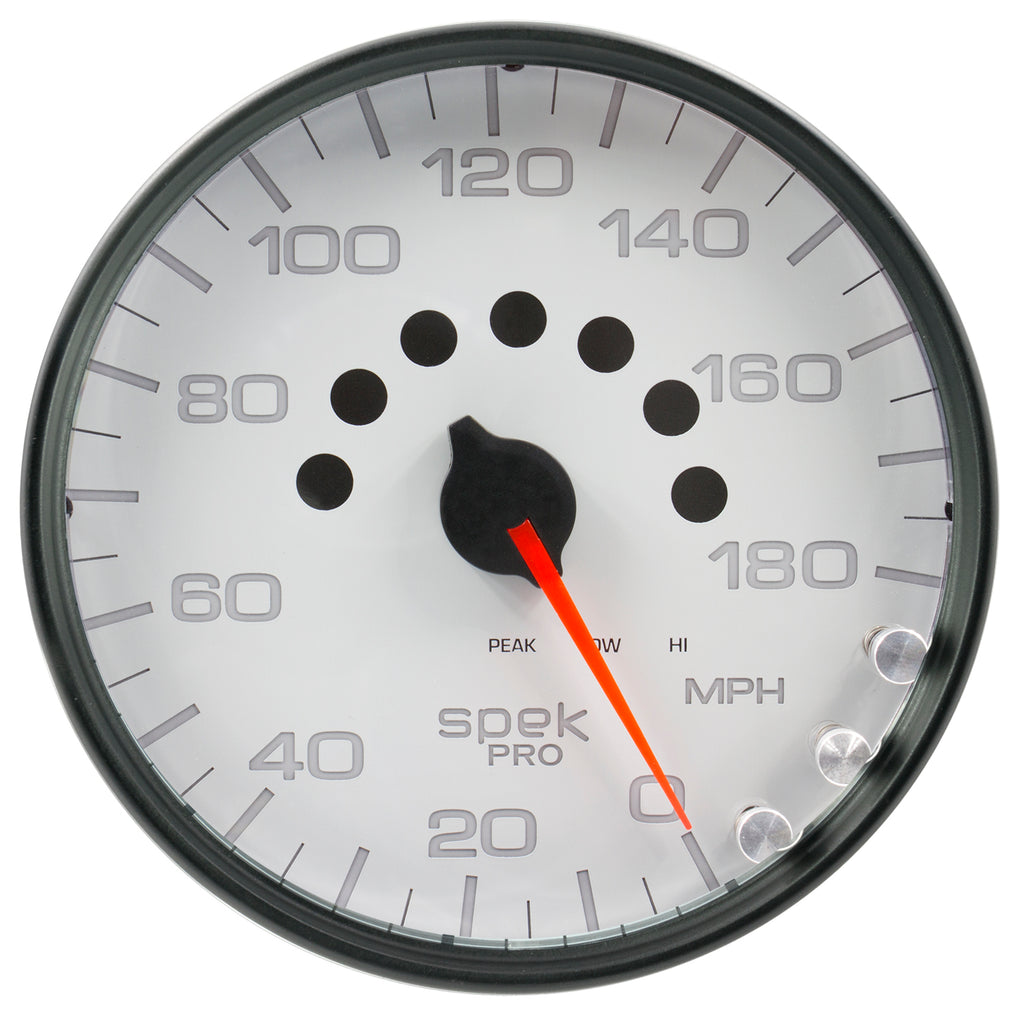AutoMeter P23012 GAUGE, SPEEDOMETER, 5", 180 MPH, ELEC. PROGRAMMABLE, WHITE/BLACK, SPEK-PRO