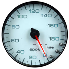 Load image into Gallery viewer, AutoMeter P23012 GAUGE, SPEEDOMETER, 5", 180 MPH, ELEC. PROGRAMMABLE, WHITE/BLACK, SPEK-PRO