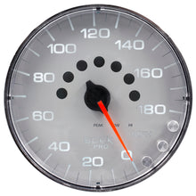Load image into Gallery viewer, AutoMeter P230218 GAUGE, SPEEDOMETER, 5", 180 MPH, ELEC. PROGRAMMABLE, SILVER/CHROME, SPEK-PRO