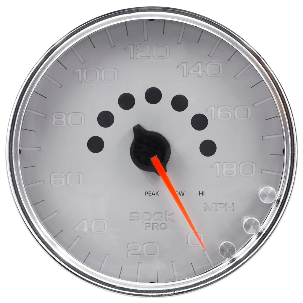AutoMeter P23021 GAUGE, SPEEDOMETER, 5", 180 MPH, ELEC. PROGRAMMABLE, SILVER/CHROME, SPEK-PRO