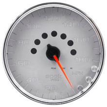 Load image into Gallery viewer, AutoMeter P23021 GAUGE, SPEEDOMETER, 5", 180 MPH, ELEC. PROGRAMMABLE, SILVER/CHROME, SPEK-PRO