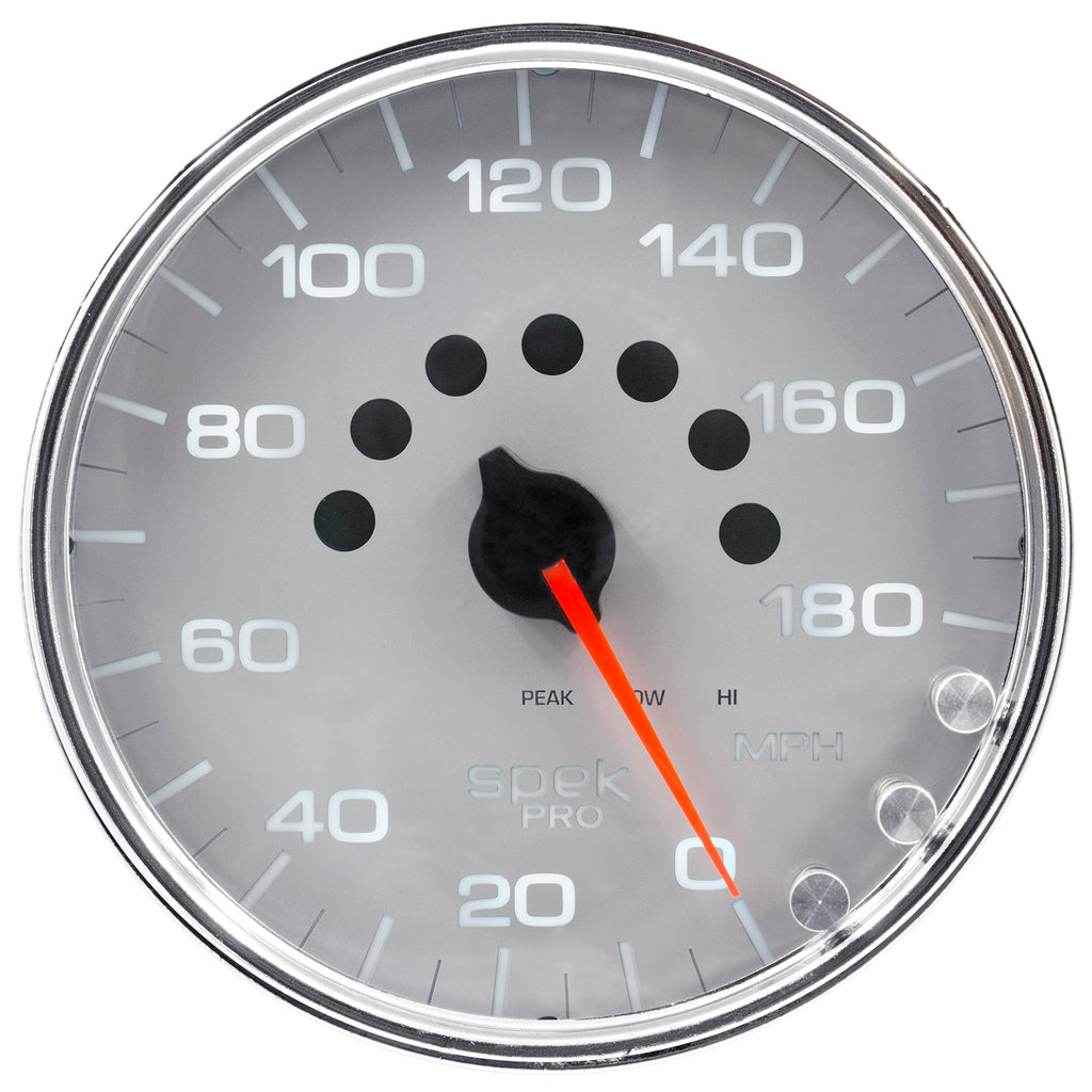 AutoMeter P23021 GAUGE, SPEEDOMETER, 5", 180 MPH, ELEC. PROGRAMMABLE, SILVER/CHROME, SPEK-PRO