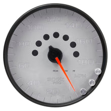 Load image into Gallery viewer, AutoMeter P23022 GAUGE, SPEEDOMETER, 5", 180 MPH, ELEC. PROGRAMMABLE, SILVER/BLACK, SPEK-PRO
