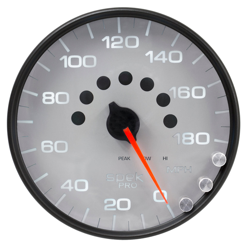AutoMeter P23022 GAUGE, SPEEDOMETER, 5", 180 MPH, ELEC. PROGRAMMABLE, SILVER/BLACK, SPEK-PRO