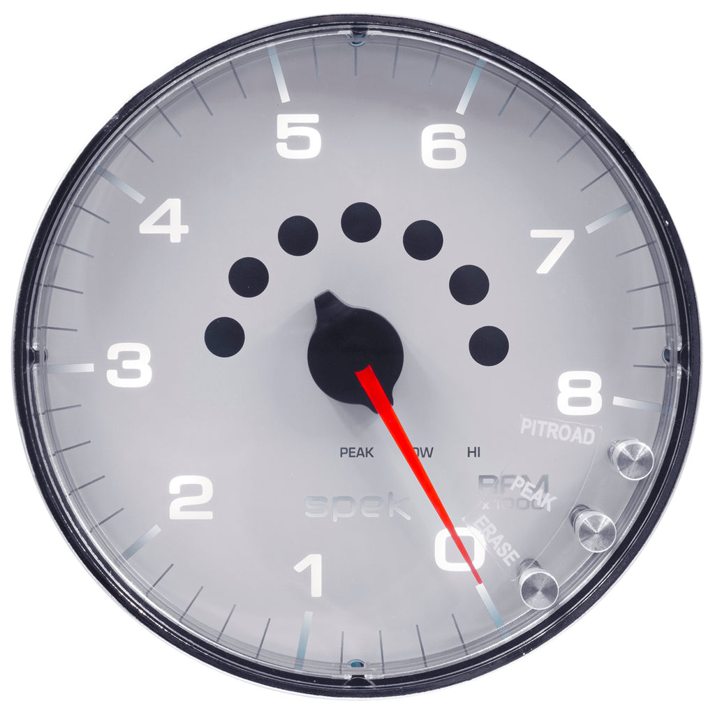 AutoMeter P238118 GAUGE, TACHOMETER, 5", 8K RPM, W/SHIFT LIGHT & PEAK MEM, WHITE/CHROME, SPEK-PRO