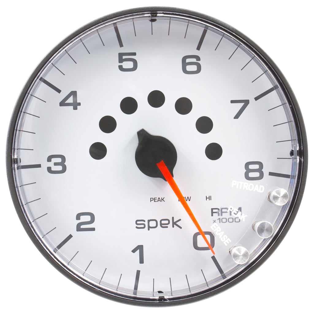 AutoMeter P238128 GAUGE, TACHOMETER, 5", 8K RPM, W/SHIFT LIGHT & PEAK MEM, WHITE/BLACK, SPEK-PRO