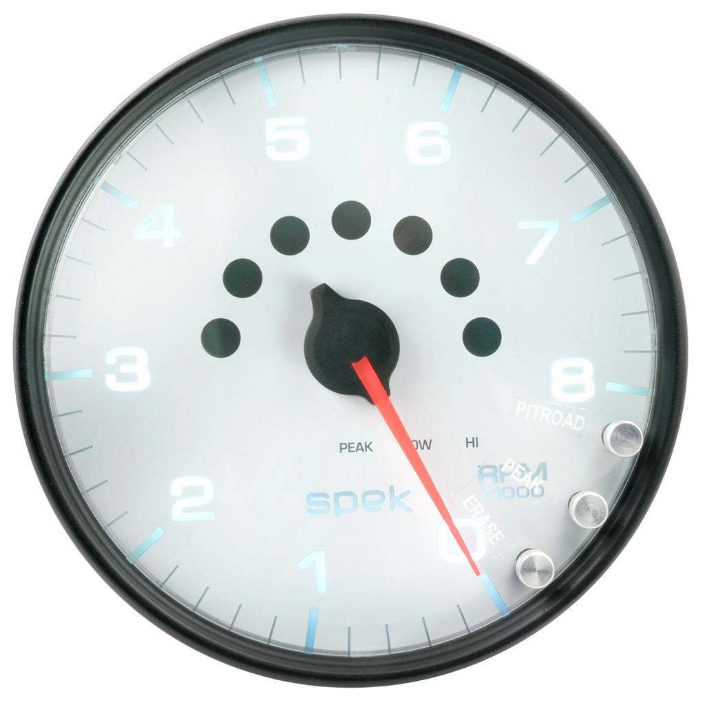 AutoMeter P23812 GAUGE, TACHOMETER, 5", 8K RPM, W/SHIFT LIGHT & PEAK MEM, WHITE/BLACK, SPEK-PRO