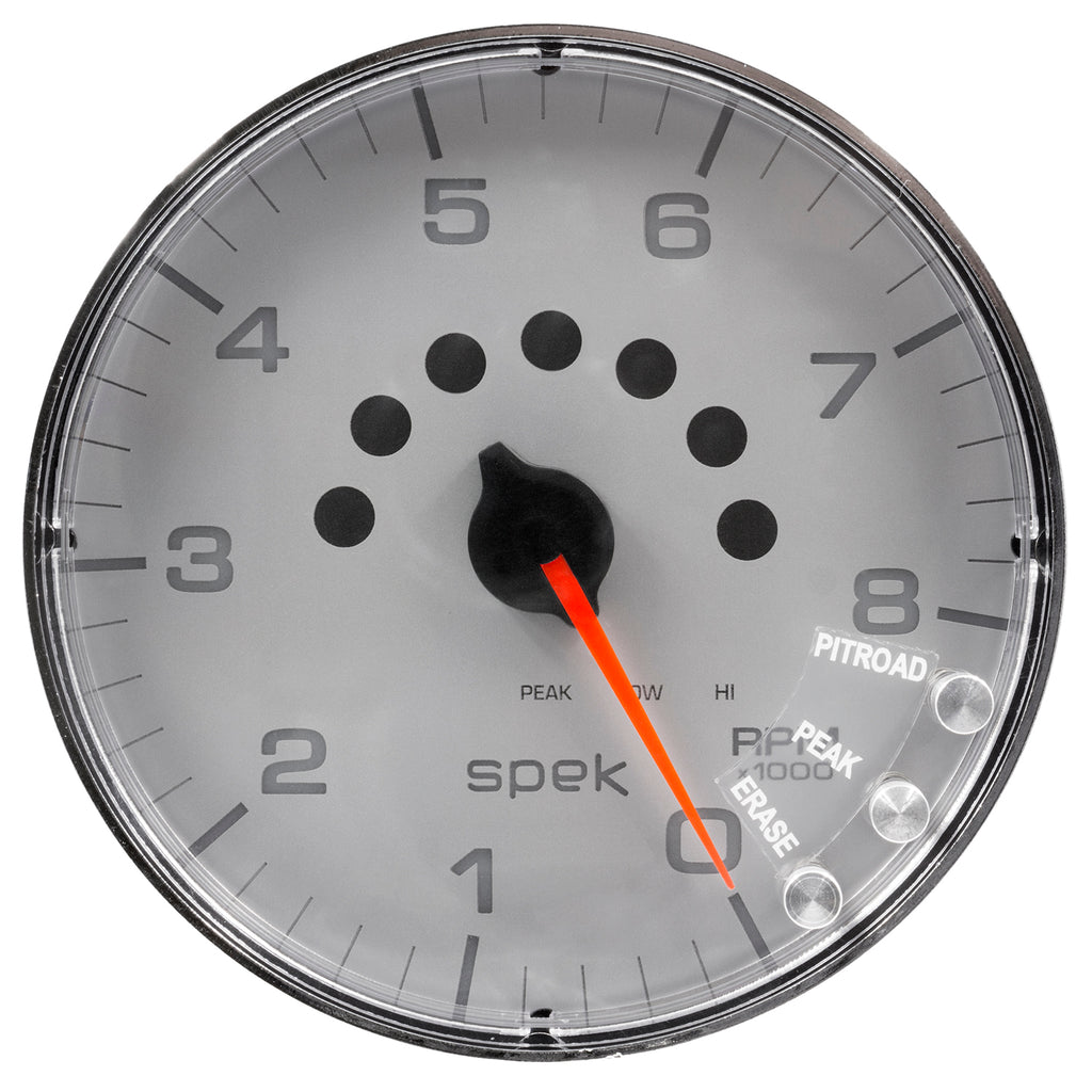 AutoMeter P238218 GAUGE, TACHOMETER, 5", 8K RPM, W/SHIFT LIGHT & PEAK MEM, SILVER/CHROME, SPEK-PRO