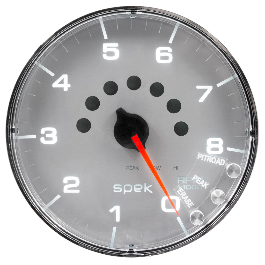 AutoMeter P238218 GAUGE, TACHOMETER, 5", 8K RPM, W/SHIFT LIGHT & PEAK MEM, SILVER/CHROME, SPEK-PRO