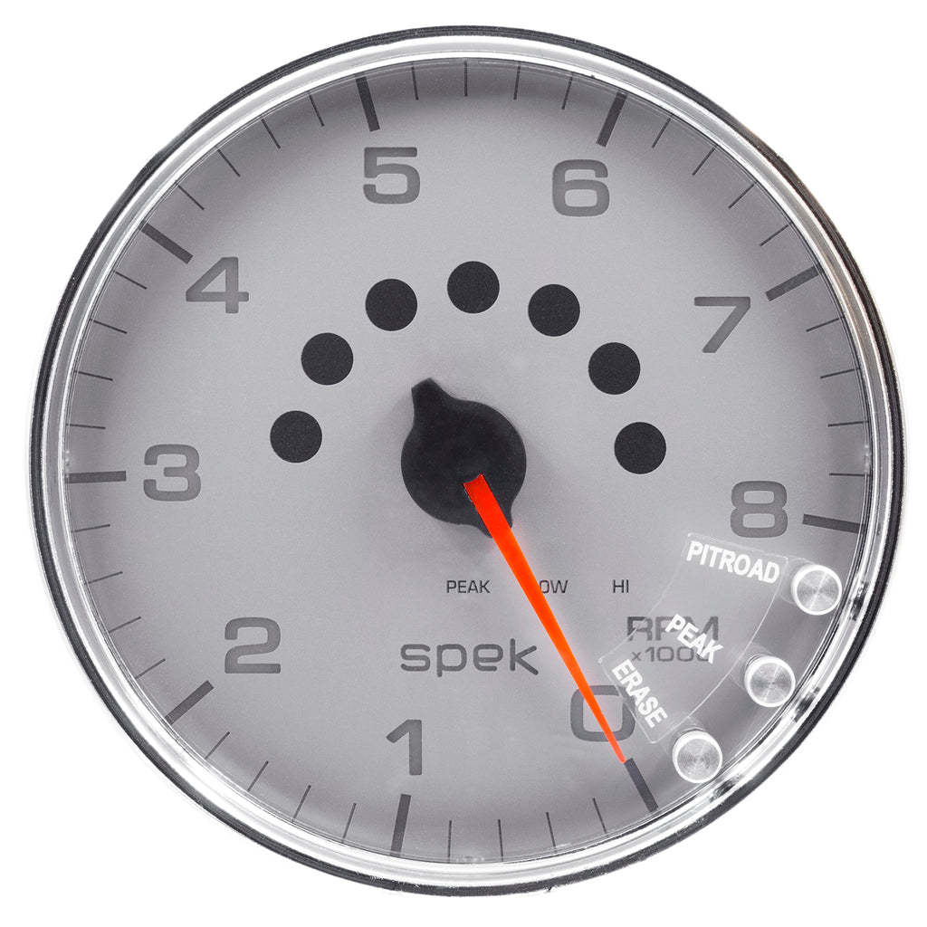 AutoMeter P23821 GAUGE, TACHOMETER, 5", 8K RPM, W/SHIFT LIGHT & PEAK MEM, SILVER/CHROME, SPEK-PRO
