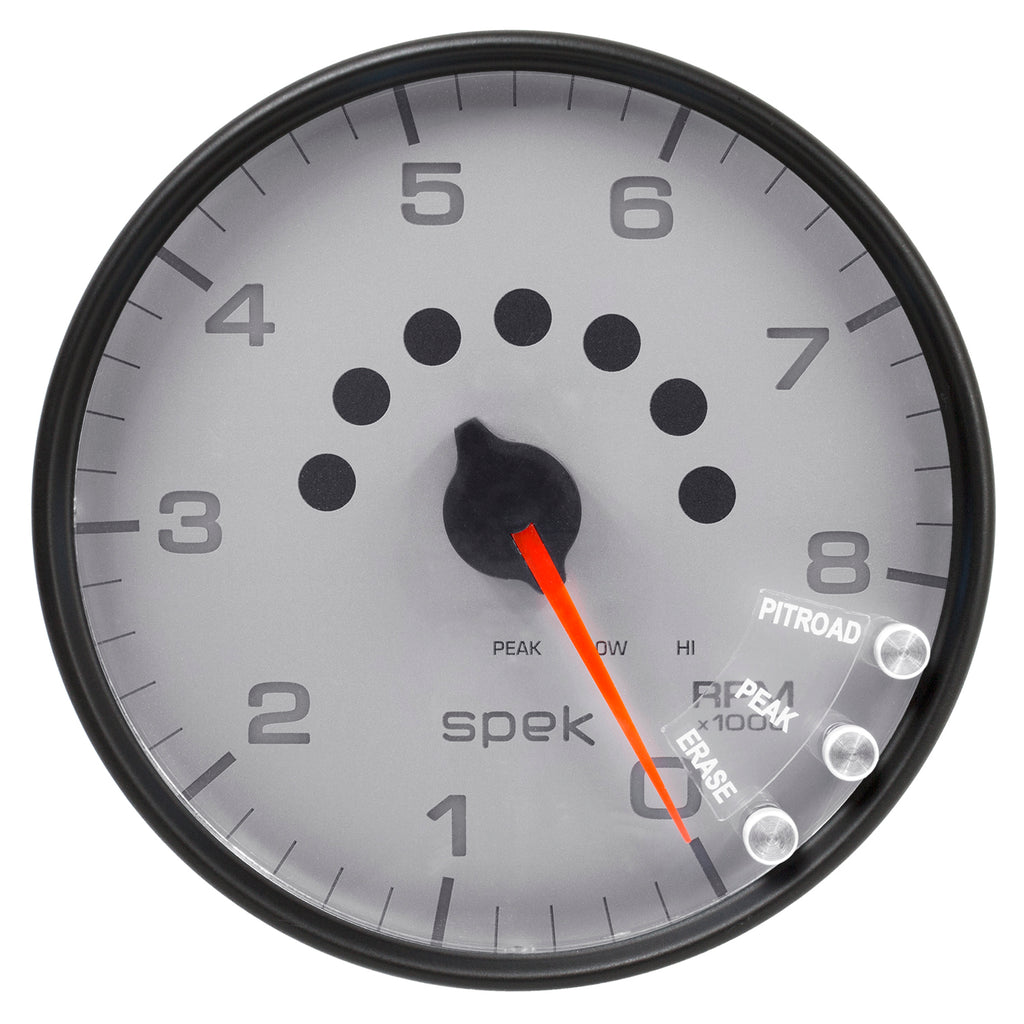 AutoMeter P23822 GAUGE, TACHOMETER, 5", 8K RPM, W/SHIFT LIGHT & PEAK MEM, SILVER/BLACK, SPEK-PRO
