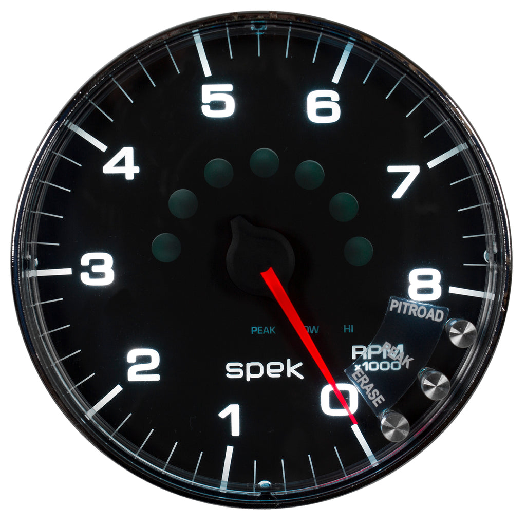 AutoMeter P238318 GAUGE, TACHOMETER, 5", 8K RPM, W/SHIFT LIGHT & PEAK MEM, BLACK/CHROME, SPEK-PRO