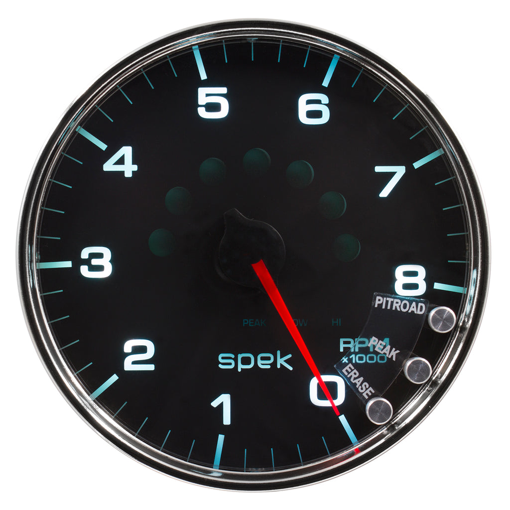 AutoMeter P23831 GAUGE, TACHOMETER, 5", 8K RPM, W/SHIFT LIGHT & PEAK MEM, BLACK/CHROME, SPEK-PRO