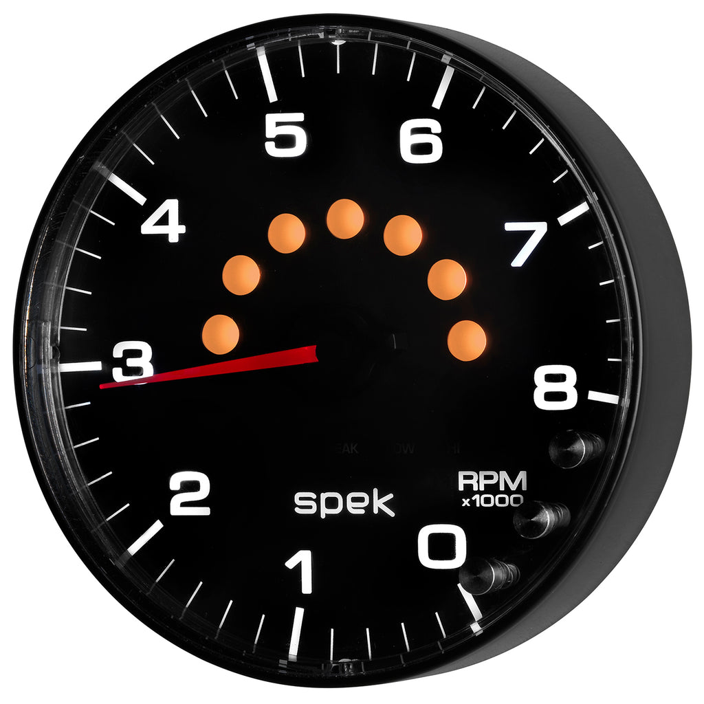 AutoMeter P238328 GAUGE, TACHOMETER, 5", 8K RPM, W/SHIFT LIGHT & PEAK MEM, BLACK/BLACK, SPEK-PRO
