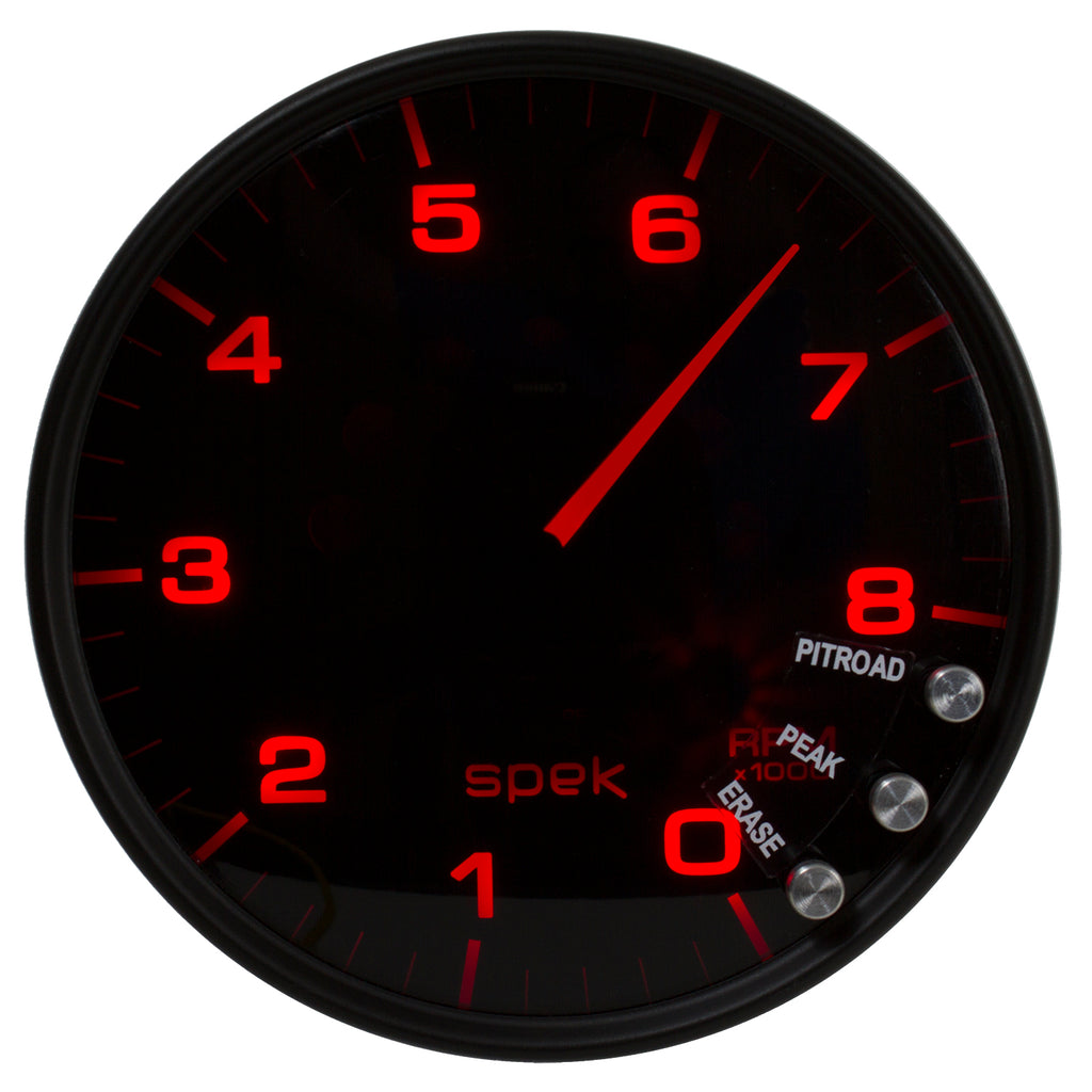 AutoMeter P23852 GAUGE, TACHOMETER, 5", 8K RPM, W/SHIFT LIGHT & PEAK MEM, BLACK/SMOKE/BLACK, SPEK