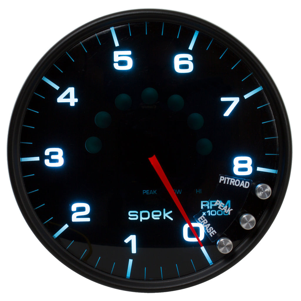 AutoMeter P23852 GAUGE, TACHOMETER, 5", 8K RPM, W/SHIFT LIGHT & PEAK MEM, BLACK/SMOKE/BLACK, SPEK