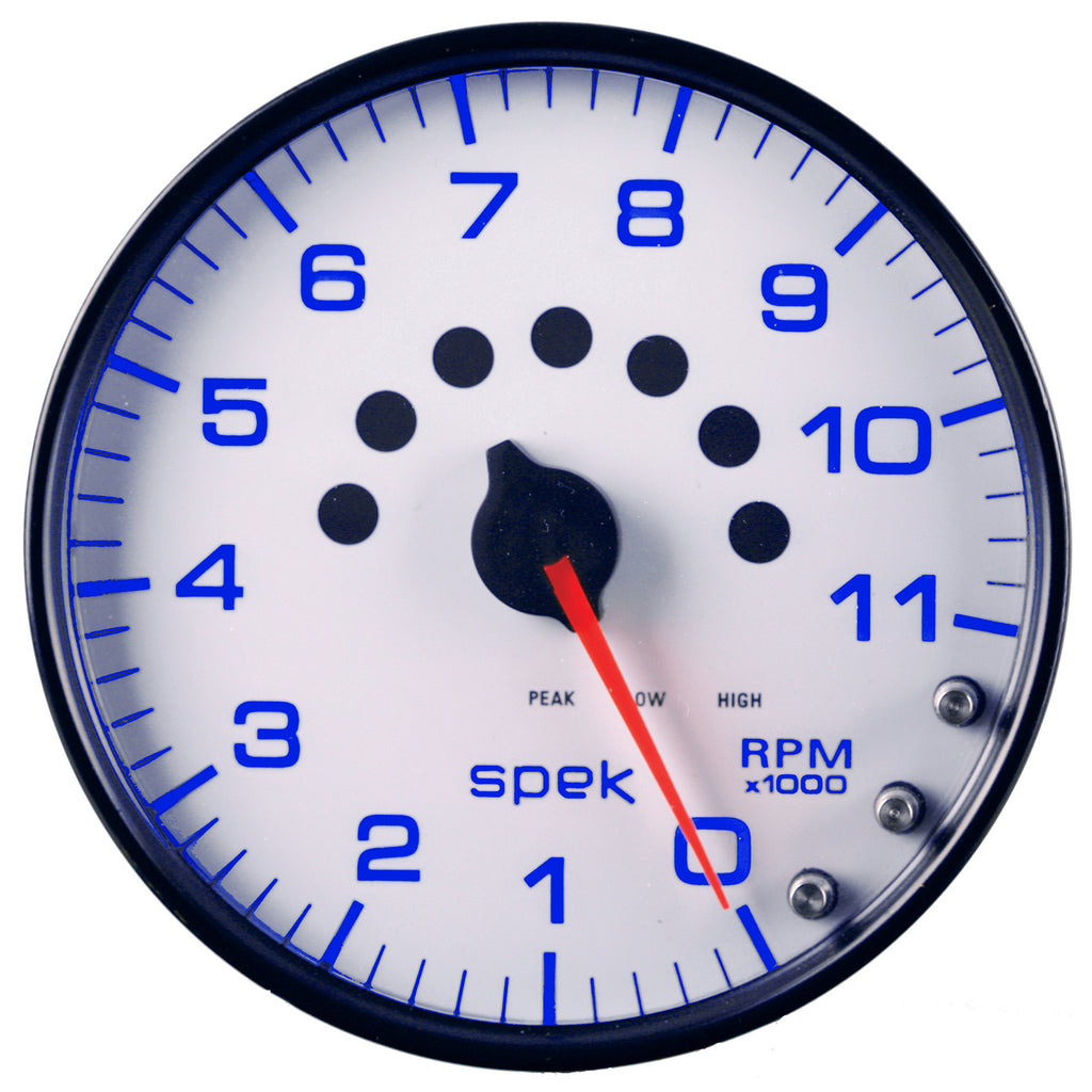 AutoMeter P23912 GAUGE, TACHOMETER, 5", 11K RPM, W/SHIFT LIGHT & PEAK MEM, WHITE/BLACK, SPEK-PRO