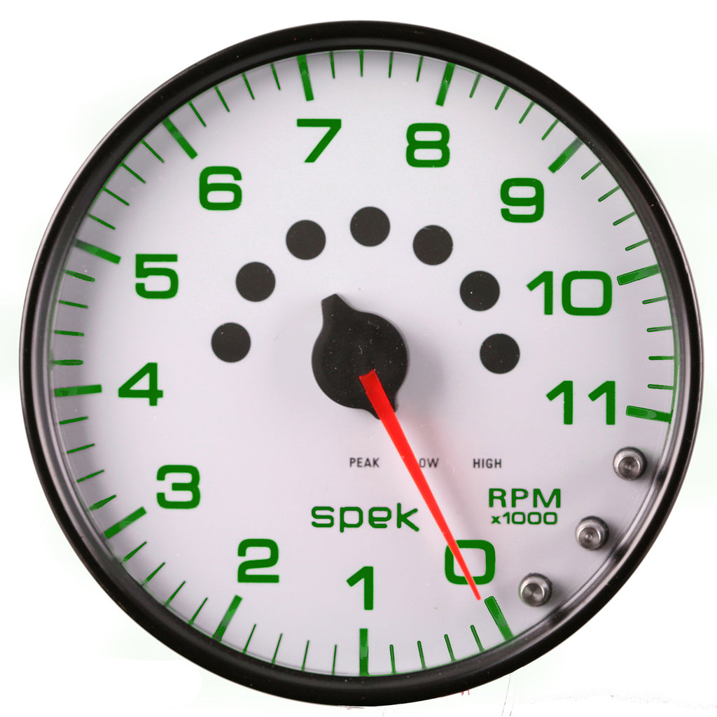 AutoMeter P23912 GAUGE, TACHOMETER, 5", 11K RPM, W/SHIFT LIGHT & PEAK MEM, WHITE/BLACK, SPEK-PRO
