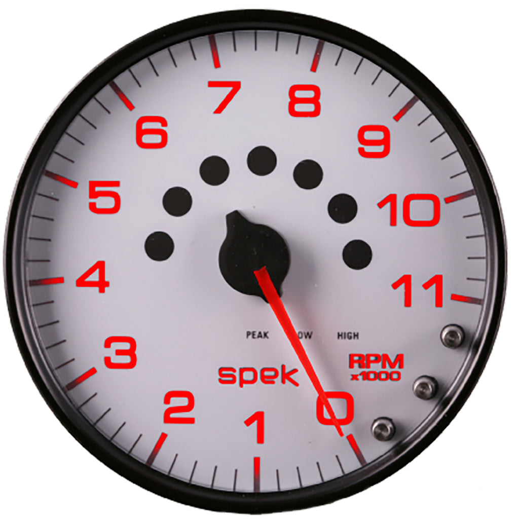 AutoMeter P23912 GAUGE, TACHOMETER, 5", 11K RPM, W/SHIFT LIGHT & PEAK MEM, WHITE/BLACK, SPEK-PRO