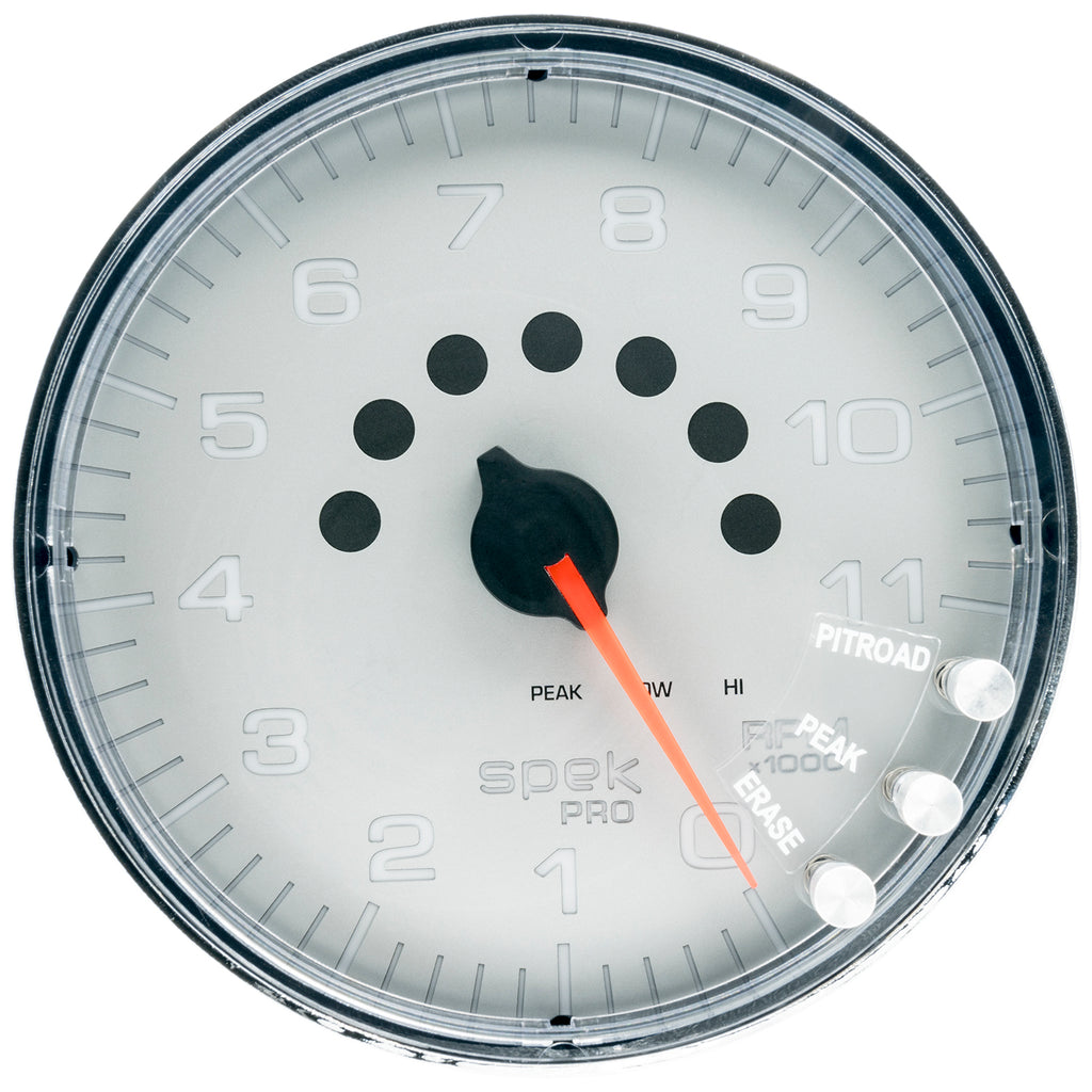 AutoMeter P239218 GAUGE, TACHOMETER, 5", 11K RPM, W/SHIFT LIGHT & PEAK MEM, SILVER/CHROME, SPEK