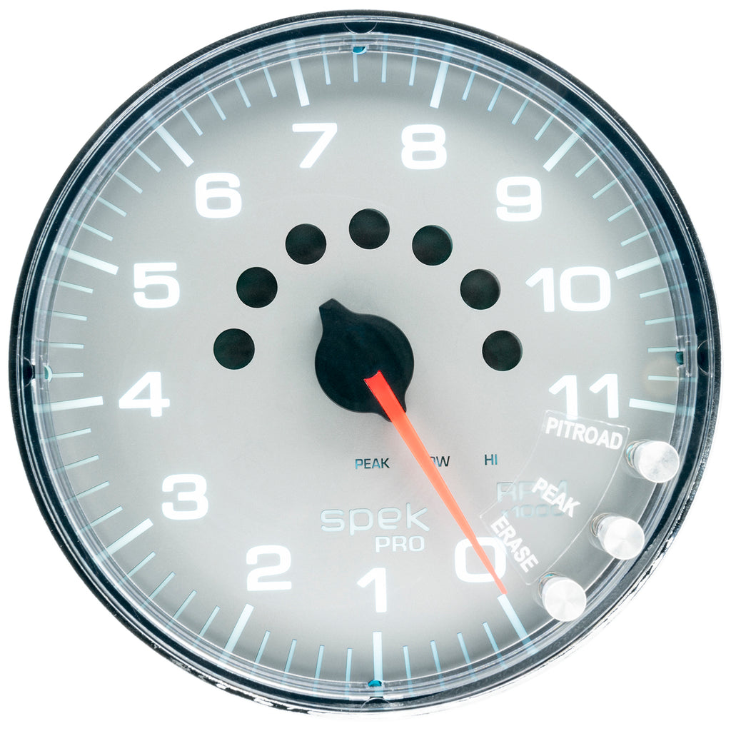 AutoMeter P239218 GAUGE, TACHOMETER, 5", 11K RPM, W/SHIFT LIGHT & PEAK MEM, SILVER/CHROME, SPEK