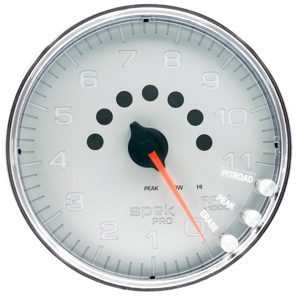 AutoMeter P23921 GAUGE, TACHOMETER, 5", 11K RPM, W/SHIFT LIGHT & PEAK MEM, SILVER/CHROME, SPEK