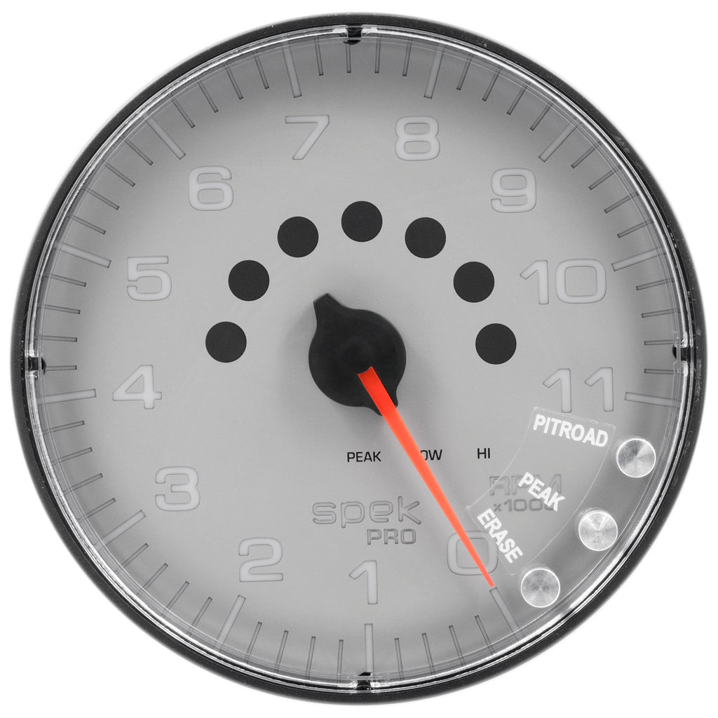 AutoMeter P239228 GAUGE, TACHOMETER, 5", 11K RPM, W/SHIFT LIGHT & PEAK MEM, SILVER/BLACK, SPEK-PRO