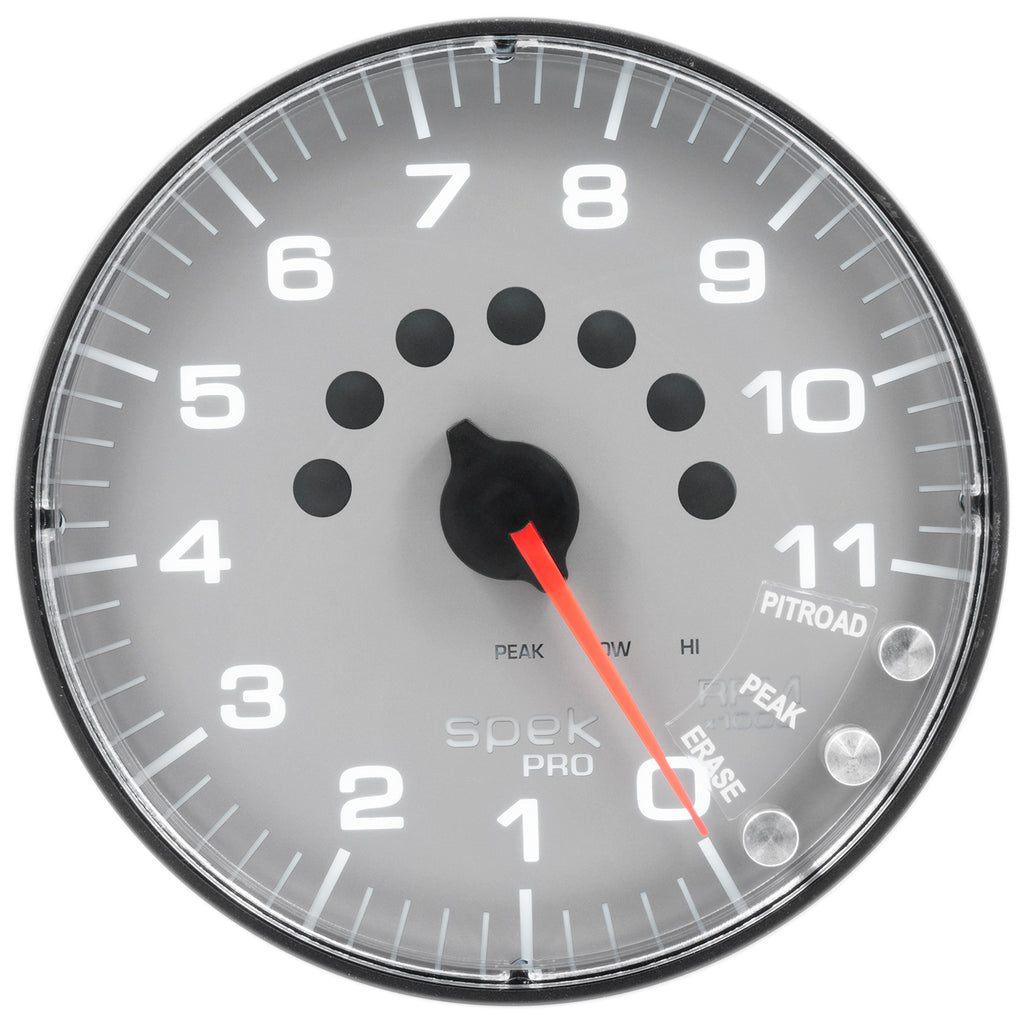 AutoMeter P239228 GAUGE, TACHOMETER, 5", 11K RPM, W/SHIFT LIGHT & PEAK MEM, SILVER/BLACK, SPEK-PRO