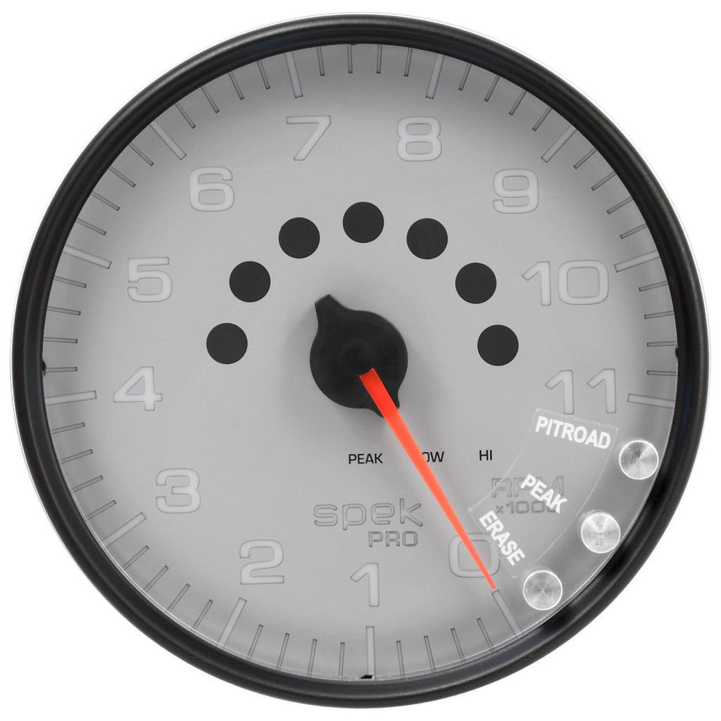 AutoMeter P23922 GAUGE, TACHOMETER, 5", 11K RPM, W/SHIFT LIGHT & PEAK MEM, SILVER/BLACK, SPEK-PRO