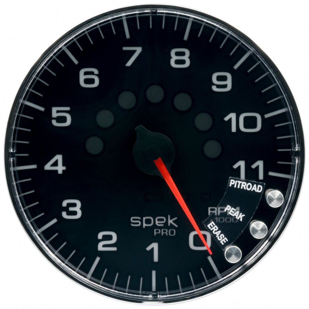AutoMeter P239318 GAUGE, TACHOMETER, 5", 11K RPM, W/SHIFT LIGHT & PEAK MEM, BLACK/CHROME, SPEK-PRO