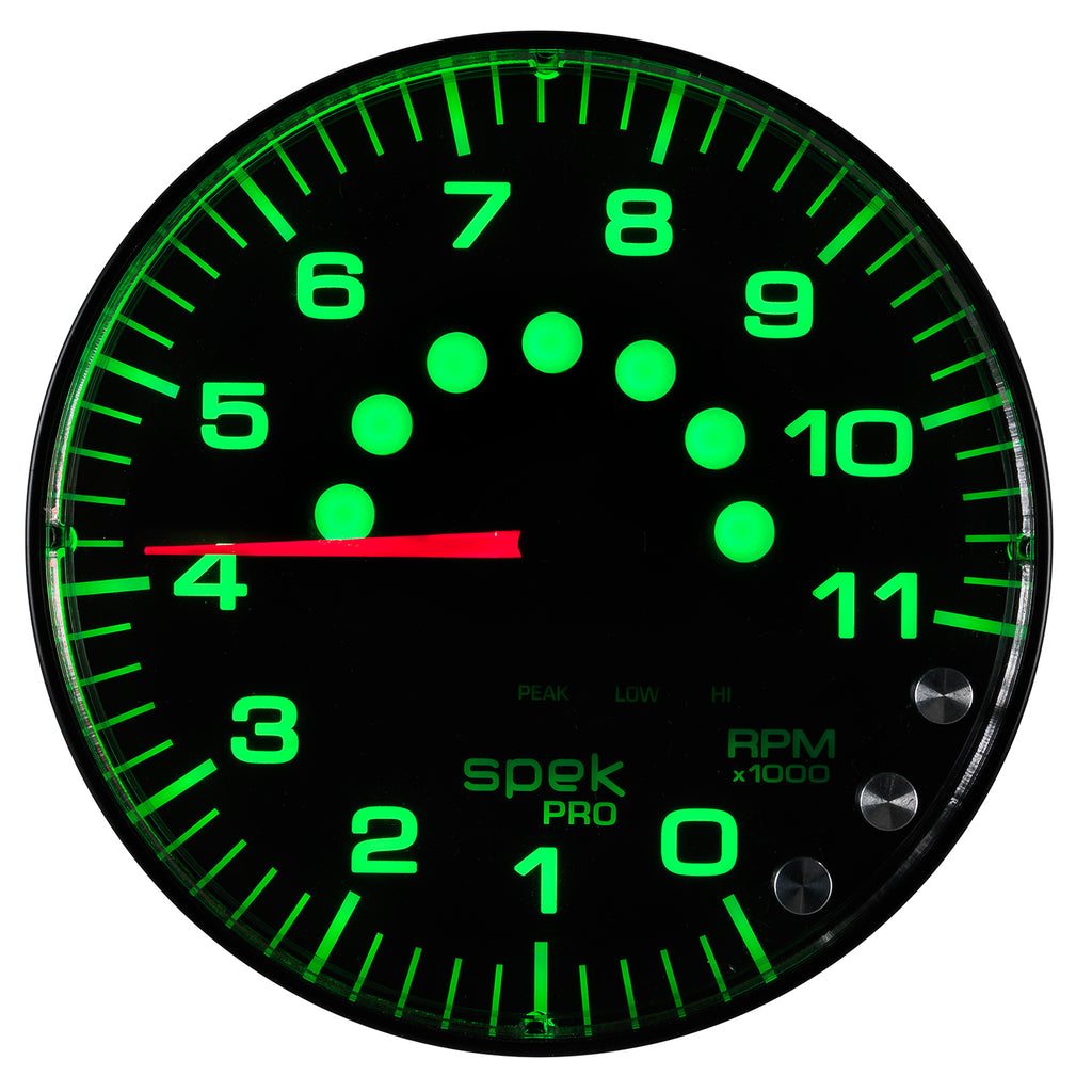 AutoMeter P239328 GAUGE, TACHOMETER, 5", 11K RPM, W/SHIFT LIGHT & PEAK MEM, BLACK/BLACK, SPEK-PRO