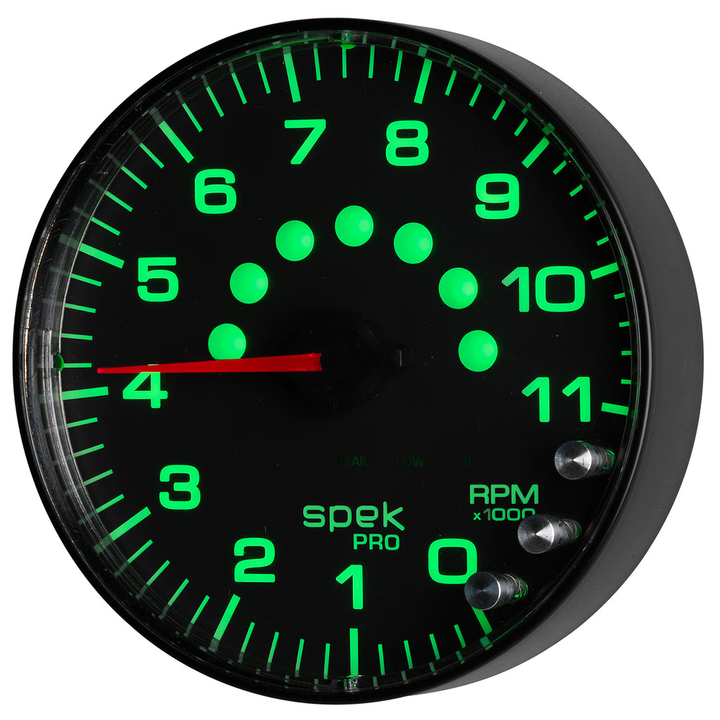 AutoMeter P239328 GAUGE, TACHOMETER, 5", 11K RPM, W/SHIFT LIGHT & PEAK MEM, BLACK/BLACK, SPEK-PRO