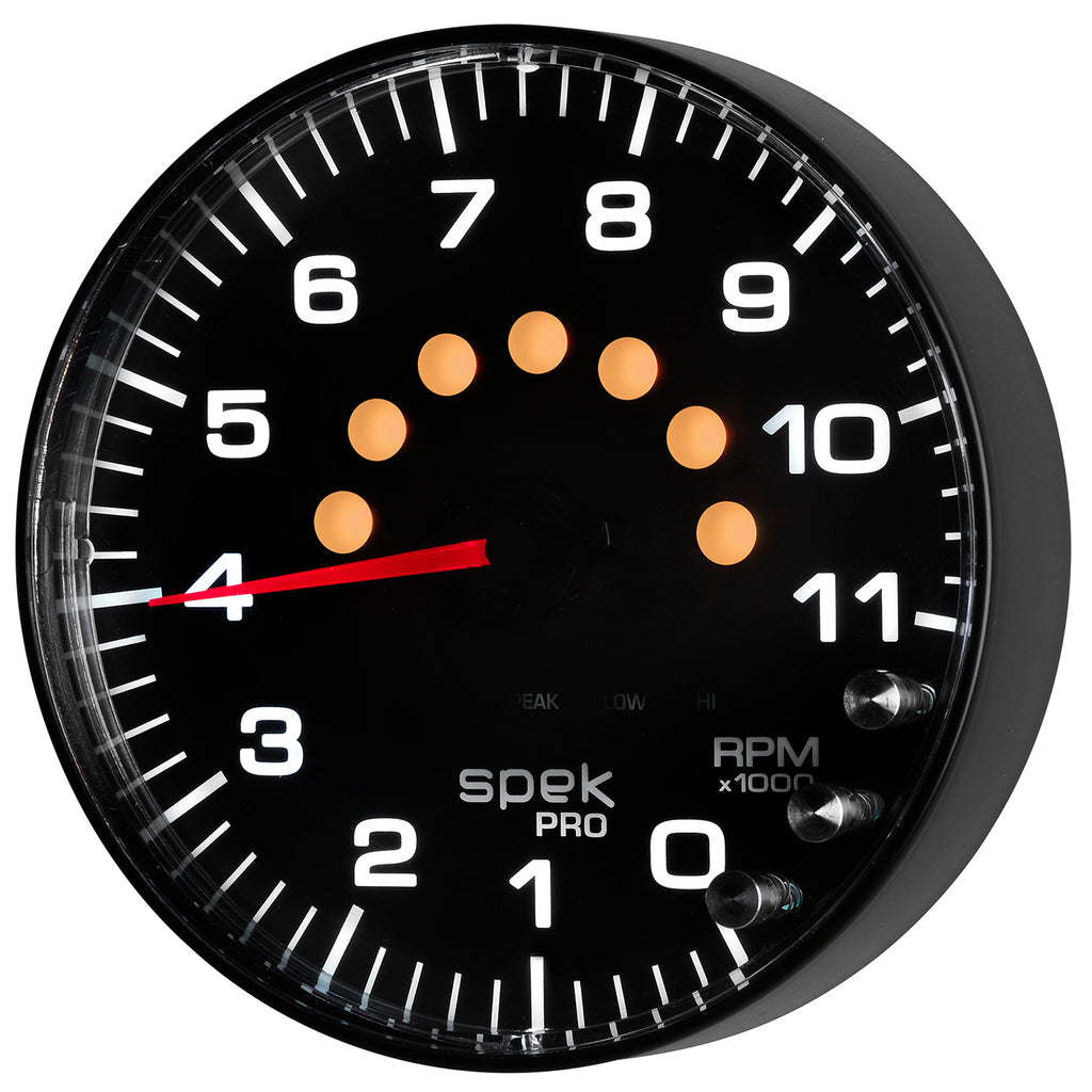 AutoMeter P239328 GAUGE, TACHOMETER, 5", 11K RPM, W/SHIFT LIGHT & PEAK MEM, BLACK/BLACK, SPEK-PRO