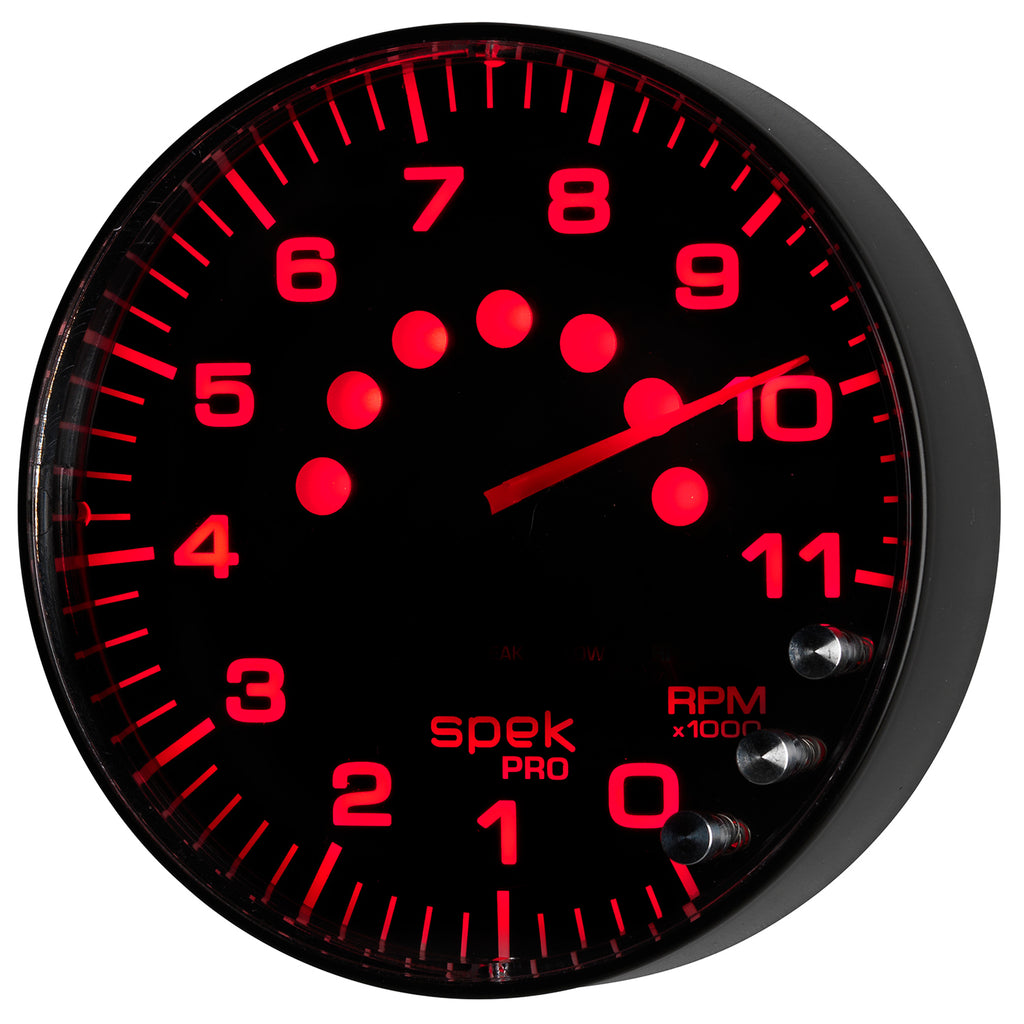 AutoMeter P239328 GAUGE, TACHOMETER, 5", 11K RPM, W/SHIFT LIGHT & PEAK MEM, BLACK/BLACK, SPEK-PRO