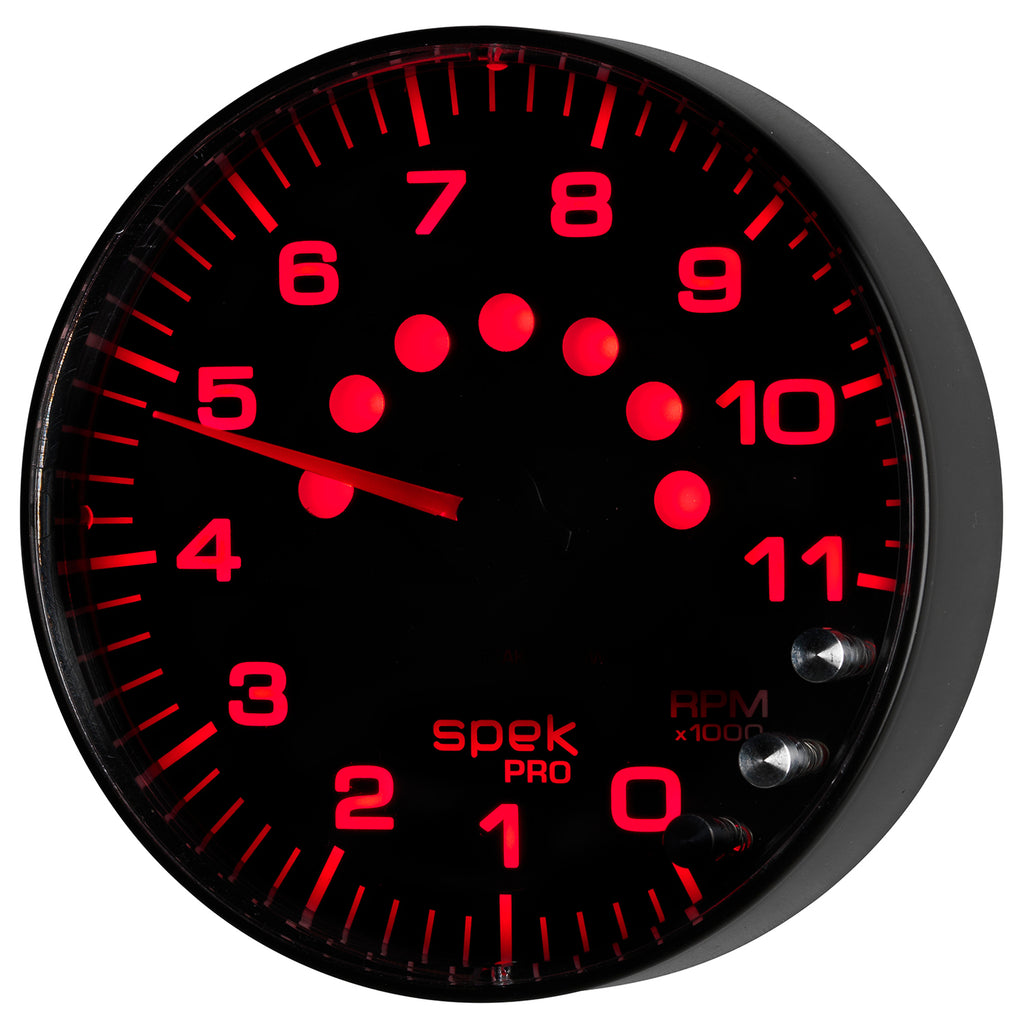 AutoMeter P239328 GAUGE, TACHOMETER, 5", 11K RPM, W/SHIFT LIGHT & PEAK MEM, BLACK/BLACK, SPEK-PRO