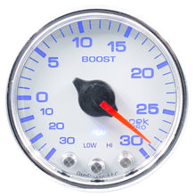Load image into Gallery viewer, AutoMeter P30211 GAUGE, VAC/BOOST, 2 1/16", 30INHG-30PSI, STEPPER MTR W/PK &amp; WRN, WHT/CHRME, SPEK